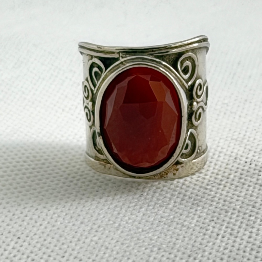 Israel Artisan Wide Band Ring Red Carnelian Sterling Silver Size 7.5